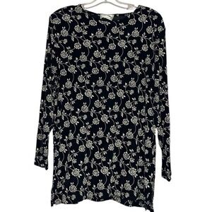 Frazier Lawrence Womens Floral Print Long Sleeve Blouse Vintage‎ Style Black S